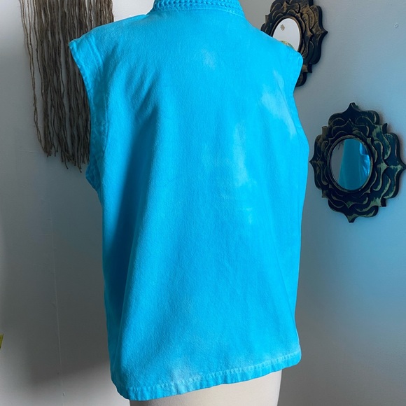 70’s style vest by Taylor hand tie dyed light blue white zip up pockets size S/M - Picture 7 of 9